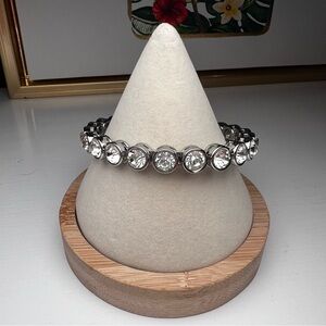 Elegant Silver Crystal Tennis Bracelet Magnetic Closure Classic Timeless